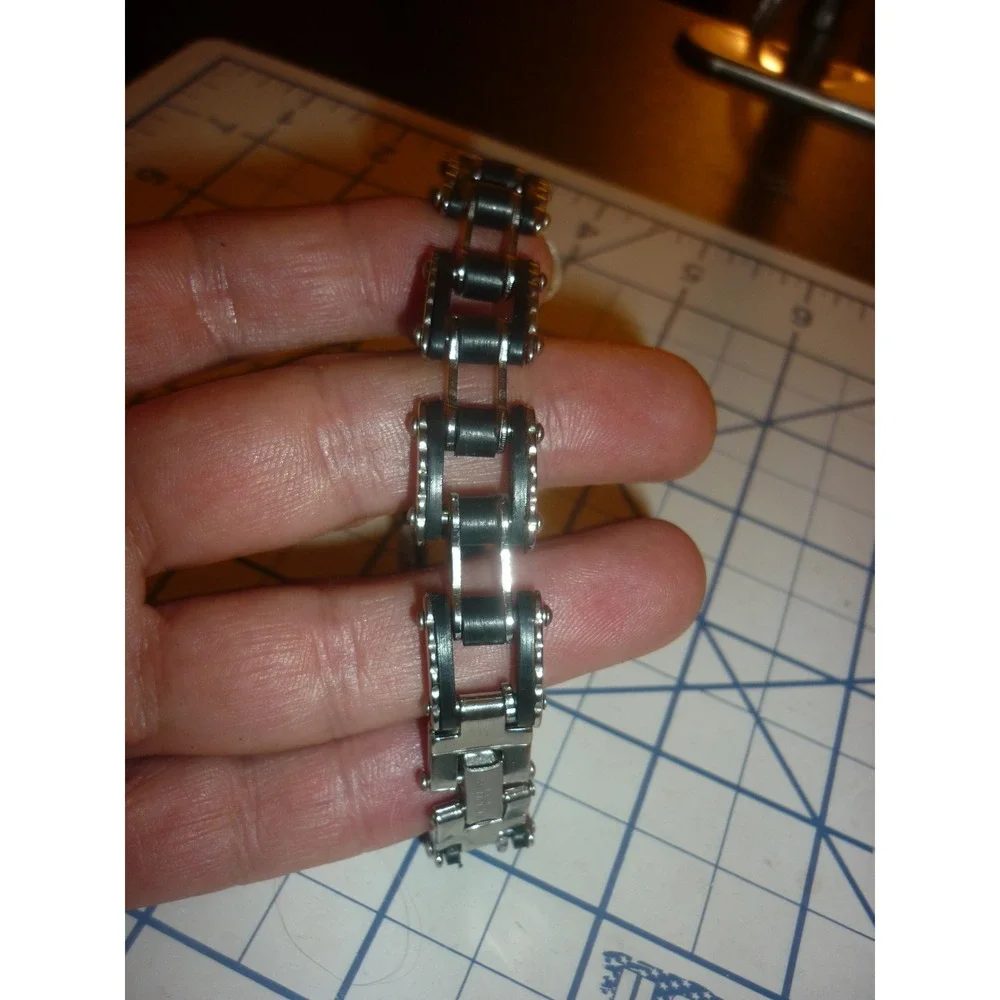 Mens Stainless Steel Black Rubber Motorcycle Chain Link Biker Bracelet 8.5in